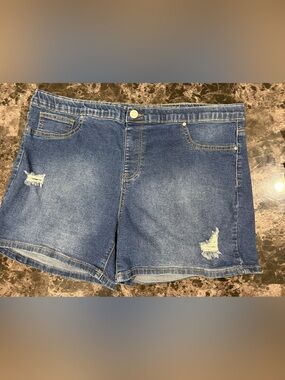 Just Be... Distressed Denim Pull-On Shorts XL